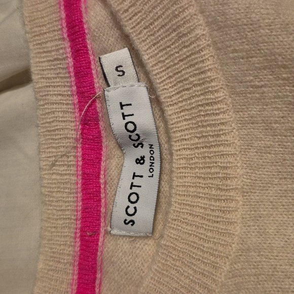 SCOTT & SCOTT LONDON Cashmere Cream Sweater Kiss Motif In Rainbow Foil Sz.S - Picture 5 of 6